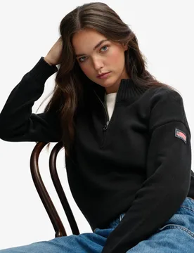 Superdry Damen Lockerer Strick-pullover mit Halbem Reißverschluss Black - Größe: 40 - 79.99 - FashionsVida