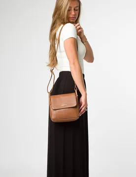 Elston' Leather Cross Body Bag - Tan - Size: One Size - Pure Luxuries London - FashionsVida
