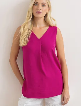 Sleeveless V Neck Top - Pink - Size: S - Klass. - FashionsVida