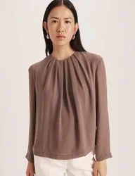 Crew Neck Tuck Detail Blouse Chocolate female