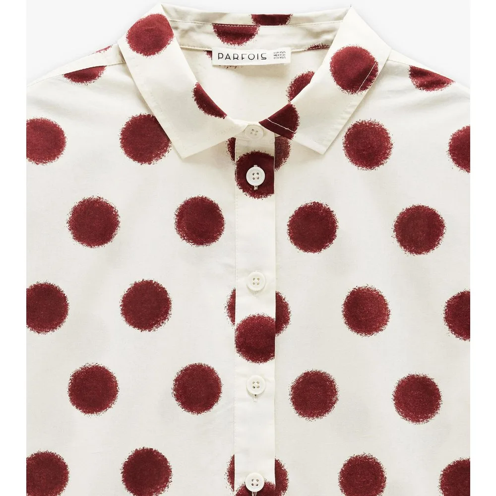 Vestido midi 100% algodón camisero con estampado de lunares - Parfois - FashionsVida