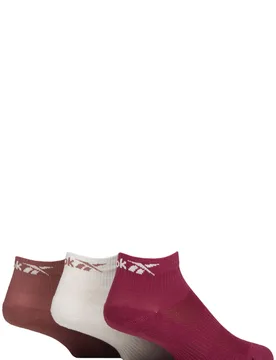 Mens and Women's 3 Pair Essentials Cotton Ankle Socks with Arch Support and Mesh Top Burgundy / White / Brown 4.5-6 UK - Assorted - Size: 4.5-6 UK - Reebok - FashionsVida