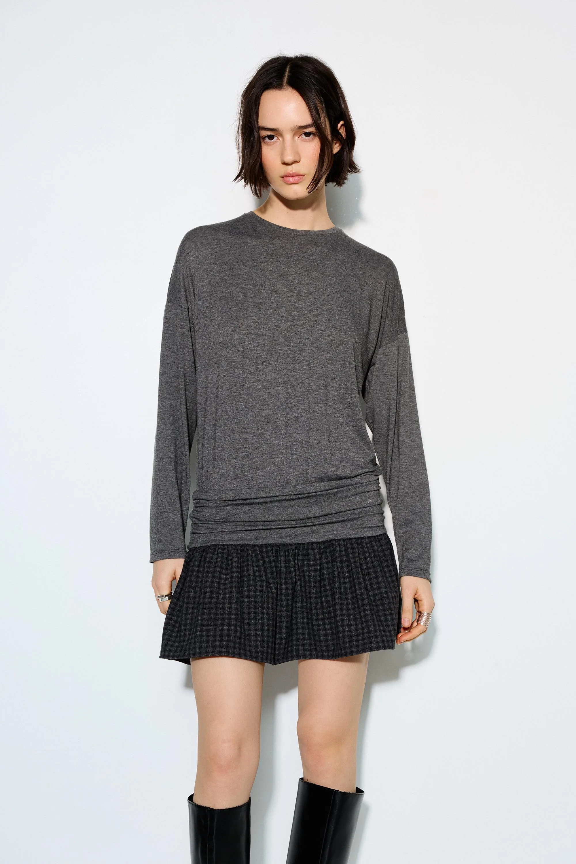 Combined Checked Short Dress (Size: ) - Pull&bear - FashionsVida