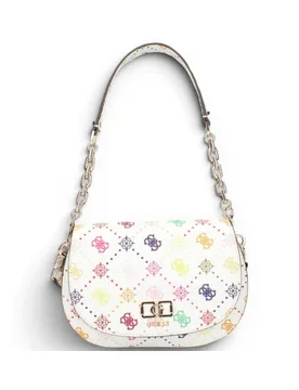 Borsa a Spalla Emelie Logo Flap Donna Multi Logo in Tessuto con Patta e Chiusura Lampo - Guess - FashionsVida