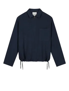 Maglietta Manica Lunga Uomo Linen Qur Zip Pullover Navy - Arte - FashionsVida
