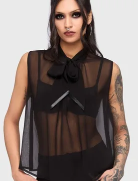 Gothic Bluse - Kihilist Obsidienne Sleeveless Blouse - S bis XXL - für Damen - Größe S - schwarz - Frauen - female - KIHILIST by KILLSTAR - FashionsVida