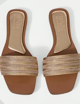 Sandalias planas de tacón abierto, tejidas, de moda casual y para viajes, para damas, color champán - Shein - FashionsVida