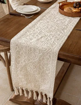 Pieza Camino de mesa rústico bordado con flecos, de doble capa, perfecto para decoración de comedor, decoración de otoño, decoración de sala - Shein - FashionsVida