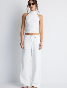 Neckholder-Top mit Raffungen Ecru S