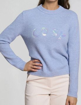 Maglione con paillettes scintillanti con miscela di lana - blu pallido
