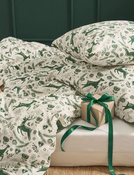 Biancheria da letto natalizia con stampa di renne - verde petrolio