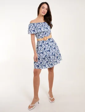 Bardot Broderie Mini Belted Dress - S / NAVY - female - Blue Vanilla - FashionsVida