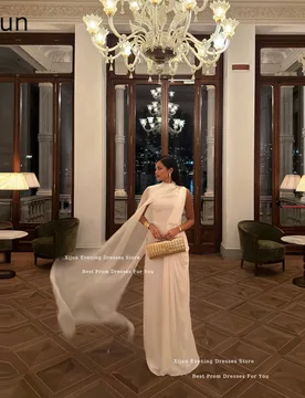Xijun Ivory Mermaid Chiffon Evening Dresses One Shoulder Cape Long Prom Dresses Pleated Formal Occasion Prom Gowns Customized - Aliexpress - FashionsVida