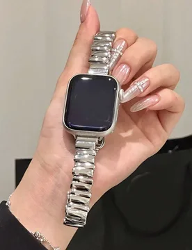 Pieza Correa de reloj metálica asimétrica, compatible con Apple Watch de 42mm, 38mm, 40mm, 41mm, 44mm, 45mm, 46mm, 49mm, correa de repuesto para sma - Shein - FashionsVida