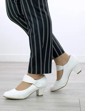 Women's Mid Block Heel Mary Jane Comfort Work Court Shoes in White Size: 9 - White - Size: 9 - Ajvani - FashionsVida