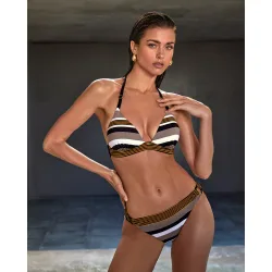 Top de bikini de mujer con estampado de rayas y escote triangular