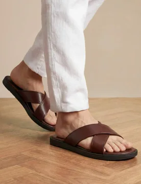Leather Sliders Dark Brown male - Jones Bootmaker - FashionsVida