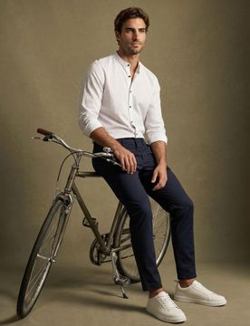 Camicia slim fit con motivo - bianco