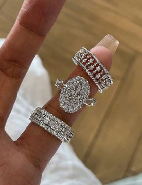 Juego de 3 anillos de cobre apilables con circonita cúbica de estilo Old Money y diseño geométrico, apto para uso diario y fiestas de mujeres