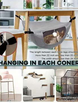 Pieza Cama hamaca cueva de malla transpirable para jaula de gato de verano, cama columpio colgante ajustable con juguete pompones desmontable para gat - Shein - FashionsVida