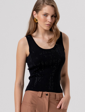 Fracomina top con strass donna nero