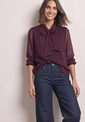 Langarm Chiffonbluse mit Schleifendetail female Rot