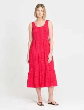 Cotton Blend Gingham Midi Waisted Dress Pink Mix female - Finery London - FashionsVida