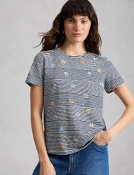 Pure Cotton Striped T-Shirt Navy Mix female