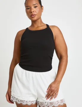 Womens Plus Chiffon Lace Hem Flippy Short - White - Size 28 Uk - Boohoo - FashionsVida