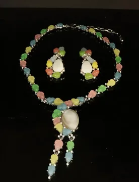 Fresh and Exquisite Pave Resin Rhinestone-filled Colorful Necklace Set Sweet Candy Color Ear Clip Y Shaped Choker Accessories - Aliexpress - FashionsVida