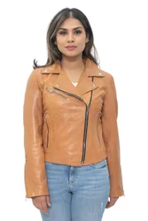 Leather Classic Biker Brando Jacket-Baku - Tan - Size: 14