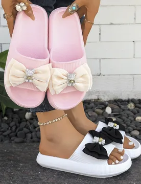 Sweet Cute Bear Bow Women's Summer Slippers Beach Party Seaside Vacation Daily Walk Fashion Versatile Comfort Flat Heel Shoes - Aliexpress - FashionsVida