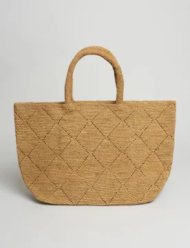 Shopper Bag grande in rafia naturale con grafica a rombi - Sovani - FashionsVida