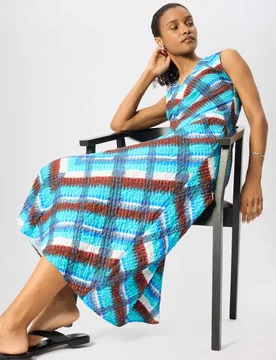 Cotton Rich Chevron Check V-Neck Midi Dress Blue Mix female - Whistles - FashionsVida