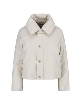 Linen-Cotton Duck Down Puffer Jacket with Cotton Lining