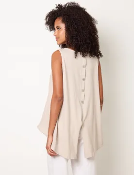 Jersey Back Linen Woven Front Sleeveless Top - ONE / BEIGE - female - Blue Vanilla - FashionsVida