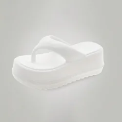 Sandalias de plataforma de 6,5 cm de suela gruesa de EVA blanca para mujer, pantuflas de suela blanda de verano, sandalias de cuña versátiles con es