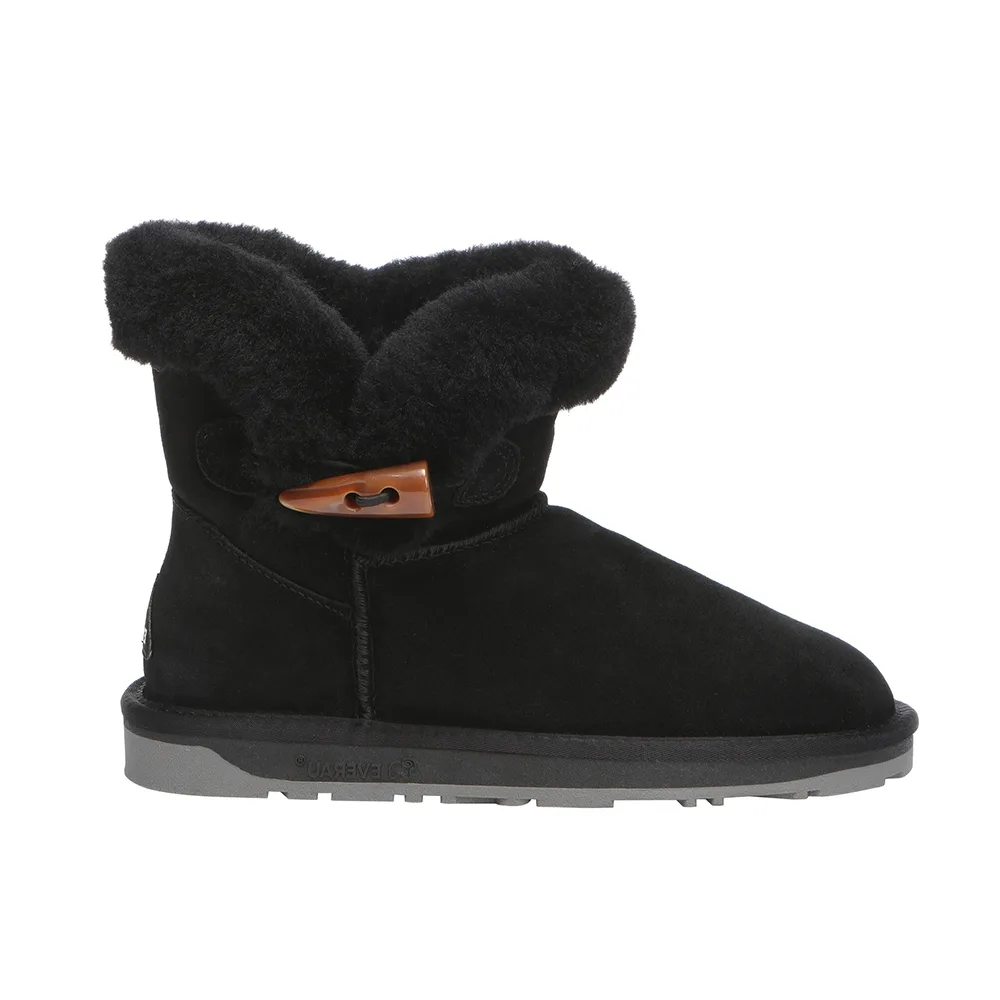 Womens Women Robin Horn Toggle Button Mini Boots - Black Suede - Size Eu 37 - EVER AU - FashionsVida