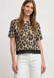 T-Shirt mit Rundhals und Spitze female Beige