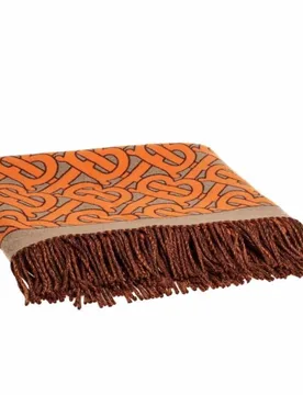 Orange & Archive Beige TB Monogram Cashmere Throw - Burberry - FashionsVida