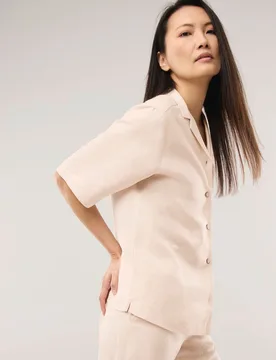 Reverskragen Bluse Leinenmix, normale Größen, Farbe Beige, 52, atmungsaktiv legerer Leinenmix Damen - Walbusch - FashionsVida