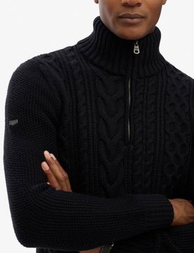 Superdry Herren Jacob Zopfstrick-pullover mit Reißverschluss Navy - Größe: L