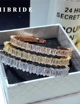 HIBRIDE Luxury Clear Baguette Cubic Zircon Women Cuff Bangles&Bracelets Gold-Color Pulseiras Bangle Gifts bijoux B-119 - Aliexpress - FashionsVida