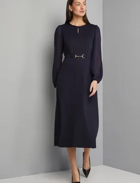Women's Ponte A-line Midi Dress With Chiffon Sleeves in Navy Size: 14 - Navy - Size: 14 - Wallis - FashionsVida