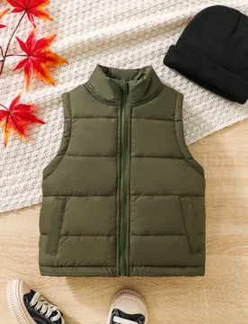 Chaleco sin mangas con cremallera para niño, adecuado para la temporada de vuelta al colegio, elegante para otoño/invierno - Shein - FashionsVida