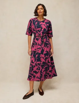 Pure Cotton Floral Belted Midi Tea Dress Navy Mix female - White stuff - FashionsVida