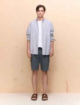 Bermuda de algodón lino multibolsillos de hombre tinte en prenda - Easy Wear - FashionsVida
