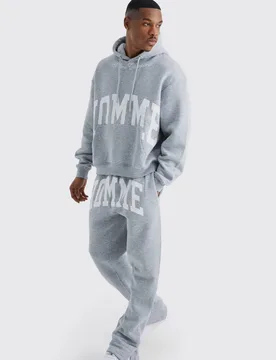 Men's Oversized Boxy Split Hem Tracksuit Grey Marl Size Small Grey Marl S - boohooMAN - FashionsVida