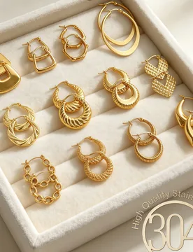 Un conjunto de 12 pares de pendientes de aro de acero inoxidable 304 de alta calidad en color dorado, resistentes a alergias, oxidación y decoloraci? - Shein - FashionsVida