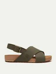 Malibu Waves Leather Flat Sandals Khaki Mix female